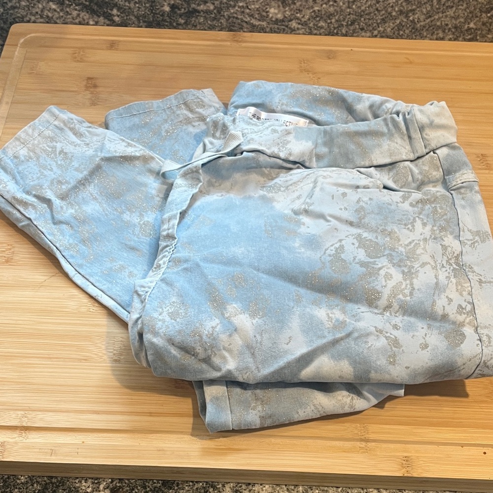 The Porter Collection, Light Blue Women's Drawstring Pants With Sparkles